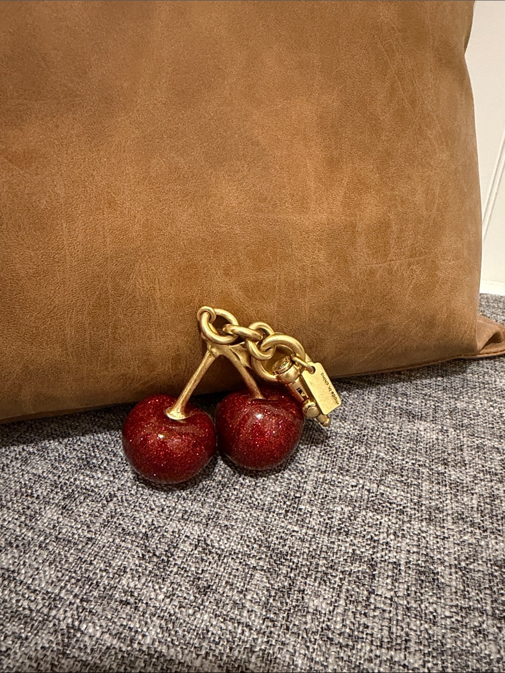 Coach Gold Hardware Red Glitter Cherry Bag Charm